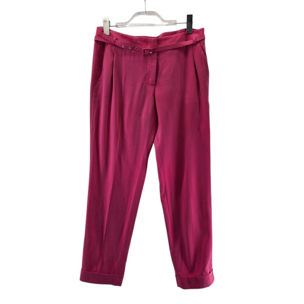 MaxMara Weekend Pleated Dress Pants‎ Womens 8 Hot Pink Cuffed Belted Tapered Leg